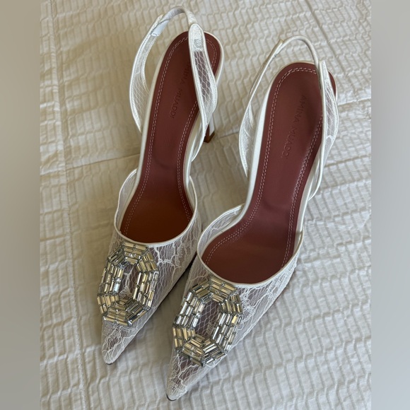 Amina Muaddi Camelia White Lace Heels - Picture 3 of 11